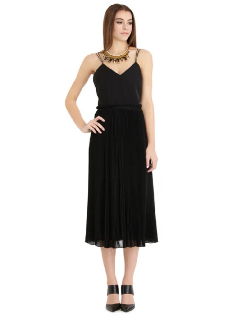 Anthropologie Morgan Carper Harlow Spaghetti Strap Midi Black Dresss Size 4